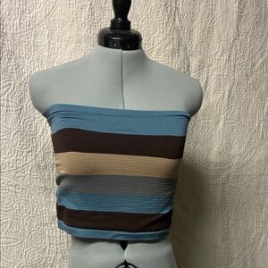 Striped Tube Top - Blue, Brown, and Tan